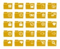 Folders flat line icons set. File catalog, document search, folder synchronization, local network vector illustrations. Royalty Free Stock Photo